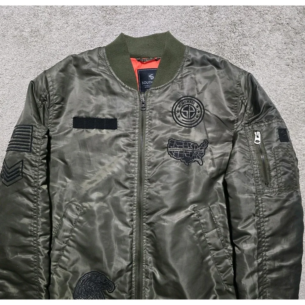 VTG Southpole Bomber Flight Jacket Mens Small Quilted Lined Y2K Army Green